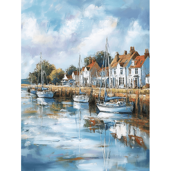 Coastal Village Harbor Sailboats Canvas Print/Wall Art, Perfect for Living Room, Bedroom, Kitchen, Office, and Dining Room Decoration.