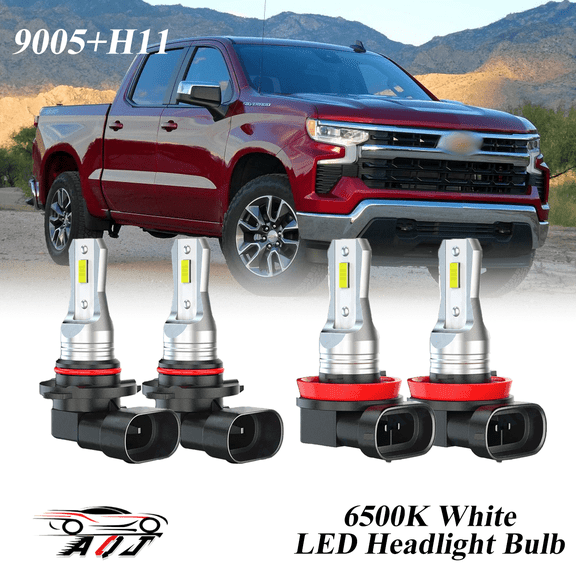 Compatible with Chevrolet Silverado 1500 2007-2022 LED Headlight KIT High Low Beam Combo Bulbs (Pack of 4) , 6500K White 10,000LM Super Bright, Plug and Play