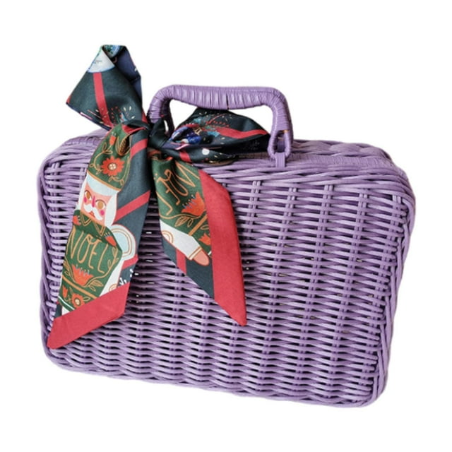 Cesta de ratán, cesta para aperitivos, cesta decorativa, cesta para servir dulces, cesta organizadora tejida púrpura