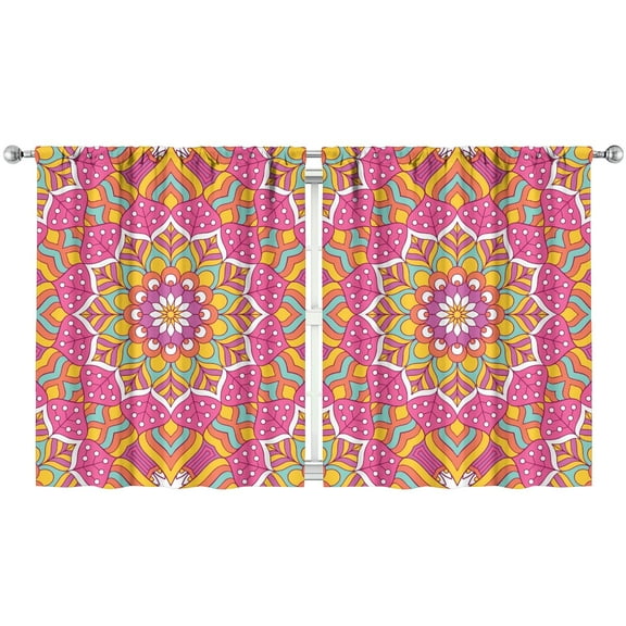 2 Pack Tribal Boho Mandala Curtains 52x63 Inch Rod Pocket Tier Exotic Cultural Window Panels