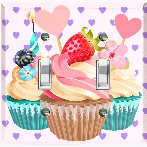 Metal Light Switch Plate Cover Floral Fruit Cupcakes Purple Heart Wallpaper CAK037