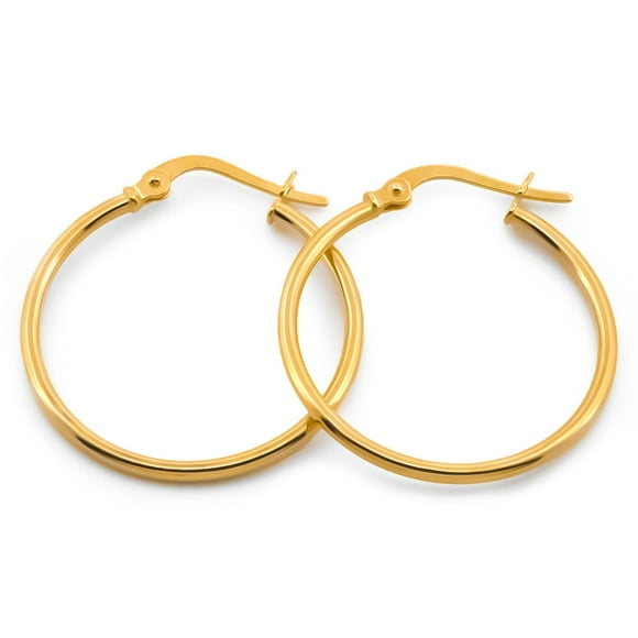 Arracadas Lisas Casa del Anillo 2.4 Cm Oro Italiano Sólido 10k AMARILLO