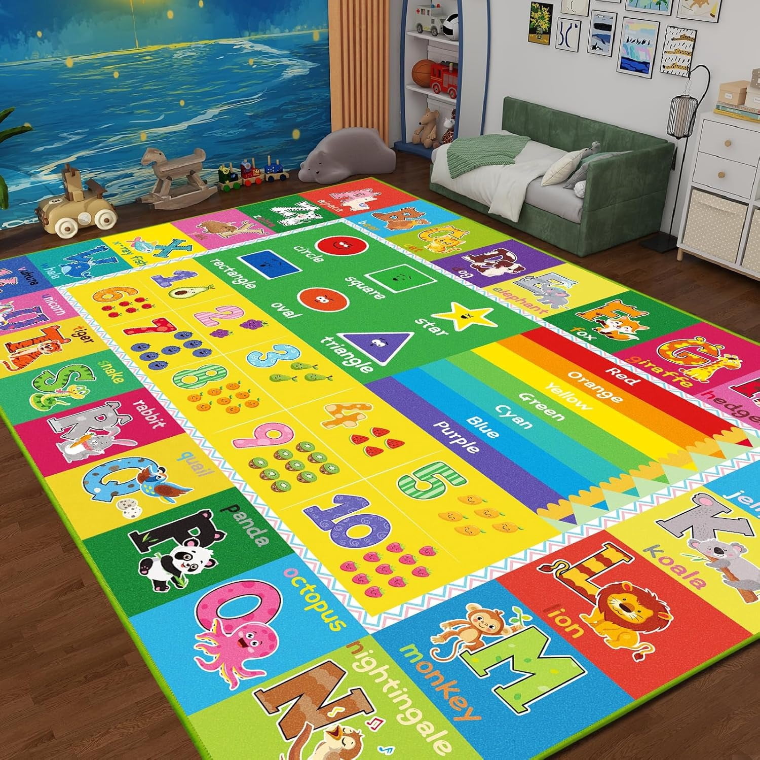 Baby Play Mat Kids Rug for Playroom, Floor Mat for Toddlers, Playtime Collection ABC, Numbers, Animals Educational Area Rugs for Kids Room Classroom ( 78.7X 59 Inch)