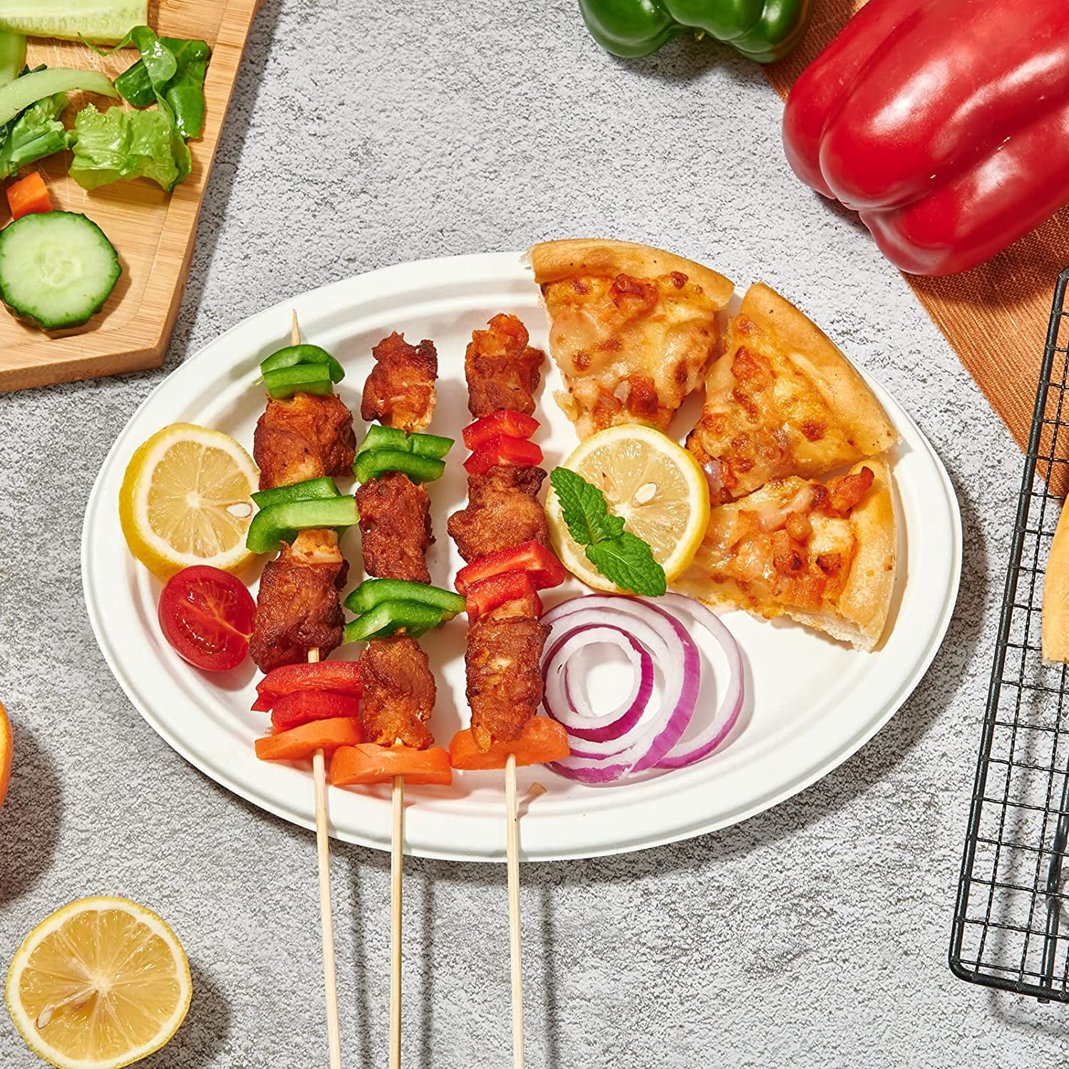 Compostable Plates 12 Inch 130 Pack, Super Strong Disposable Bagasse Plates, Natural Sugarcane Eco-Friendly Dinnerware for BBQ, Party, Wedding & Picnic