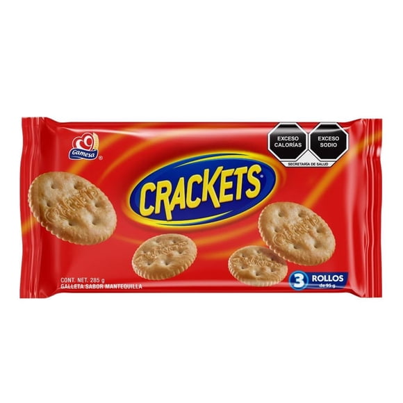 Galletas Gamesa Crackets sabor mantequilla 3 rollos de 95 g c/u