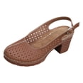 thumbnail image 5 of Rokment Womens Platform Slingback Dressy Sandals 2026 Ladies Fashion Casual Hollow out Leather Closed Toe Chunky Stackable High Heels Slip on Dress Shoes with Back Strap Summer Fall Brown Size 7.5, 5 of 5