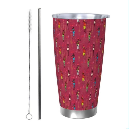

Uemuo African Women Bearing Clay Pots Print Travel Coffee Mug 20oz Double-walled Car Cup Stainless Steel Insulated Tumbler Leak-proof Travel Cup Reusable Straw Car Cup-Straw Two-piece Set