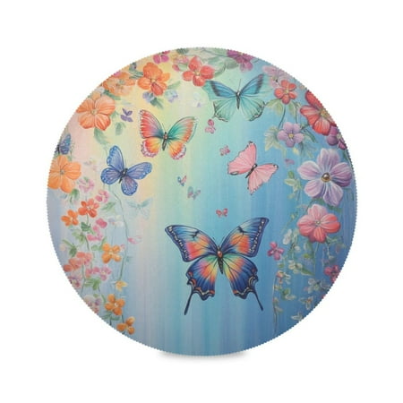 

Round Plate Mat 15.4x15.4 Inchesx1 Placemat Table Mat Kitchen Mat Coffee Mat Fabric Thick Strong Wear-Resistant Heat Resistance Pretty Light Blue Butterfly