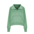 thumbnail image 4 of Half Zip Sweatshirts for Women V Neck Long Sleeve Fleece Hoodies Solid Color Pullover Fall 2025 Winter Blouse Tops,Green,M, 4 of 5