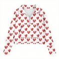thumbnail image 4 of Girls' Red Heart Print Quarter Zip Pullover, Soft Stretchy Fleece Top with Pocket, Cute Casual Playdate Outfit,Size 7 T, 4 of 5