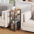 thumbnail image 4 of Narrow Side Table with Storage Basket Skinny End Tables for Smalls Spaces 3 Tier Sofa Small Nightstand Slim Bedside Living Room Bedroom Rustic Brown MLBZ22RB, 4 of 5