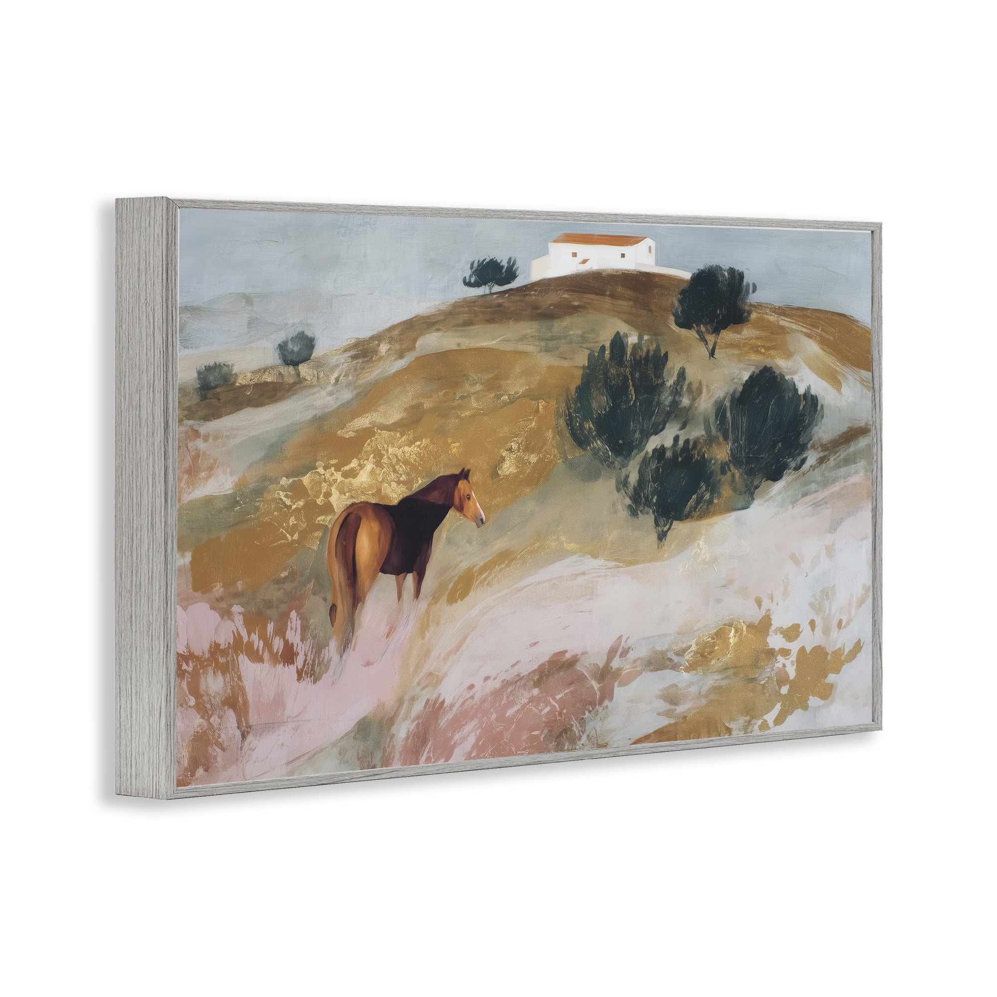 Stupell Industries Horse in Tuscan Countryside Gray Framed Giclee Art, design by Chromatic Storm Studio