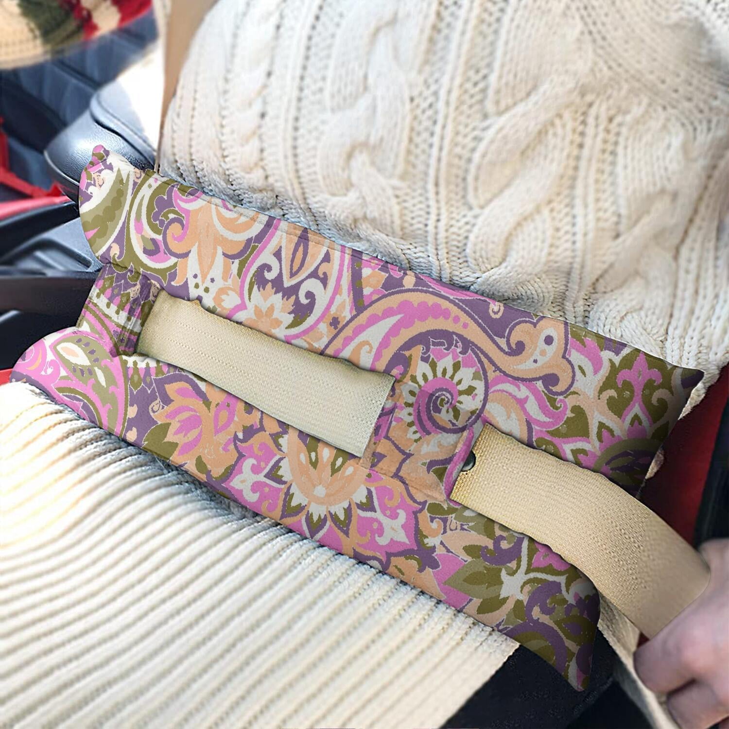 Indian Boho Vintage Seatbelt Pillow - Post-Mastectomy Heart Surgery Recovery Cushion - Retro Floral Car Travel Pillow for Women