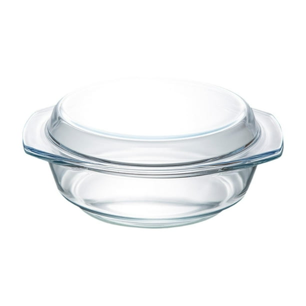 Cacerola con tapa, fuente de vidrio con tapa de vidrio fácil de agarrar, recipiente para mezclar multifuncional, fuente para hornear con tapa, para 17 litros