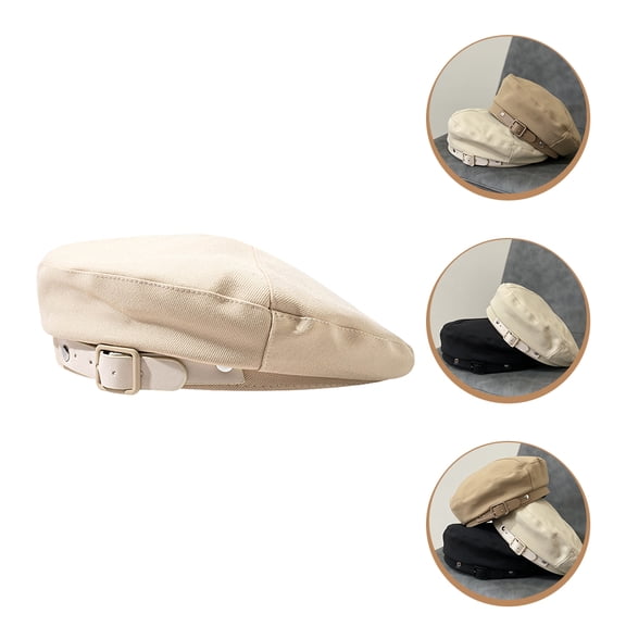 WRISTBIQUE Women's Beige Beret Hat Vintage Style Sun Protection Cap for Holiday and Outdoor Use 1 Set