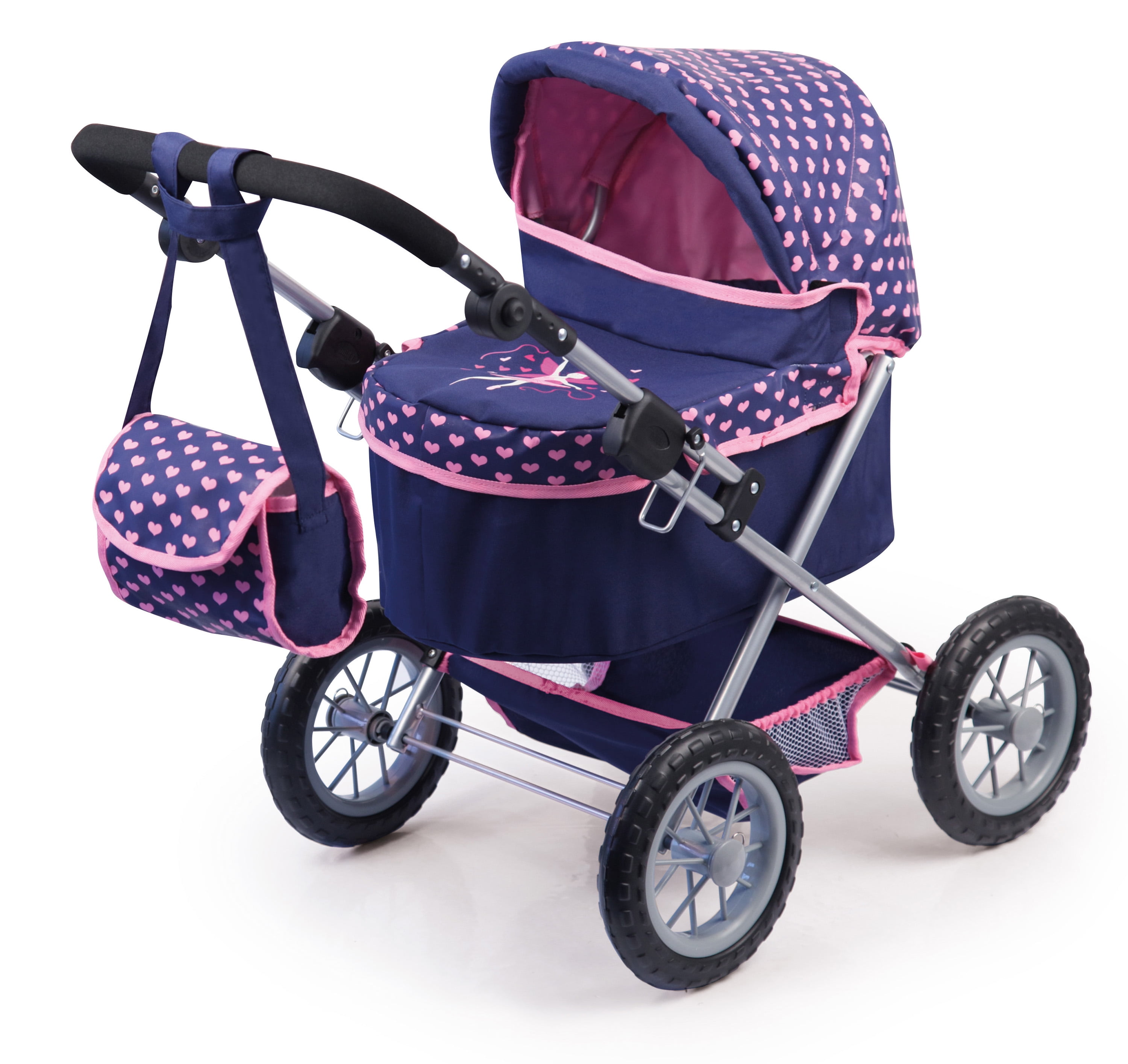 Bayer Design Trendy Pram Stroller for Toy Baby Dolls - Navy/Pink ...