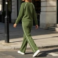 thumbnail image 6 of vdgthytj Tracksuits Womens Set 2 Piece Long Sleeve Crewneck Raglan Shoulder Contrast Piping Tops Drawstring Wide Leg Pants Fall Athleisure Outfits(Medium,Army Green), 6 of 9