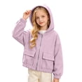 thumbnail image 4 of Girls Pink Corduroy Jacket Cropped Hooded Zip-up Lightweight Fall Outerwear,Size 4 T, 4 of 9