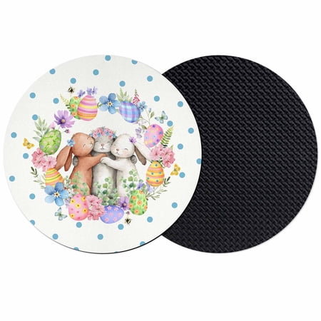 Easter Cute Rabbits Coasters Set of 2 Absorbent Coasters for Drinks Colorful Eggs Country Flowers Blue Pot Coaster for Desk Coffee Table Protection Home Decor House Warming Gifts 4