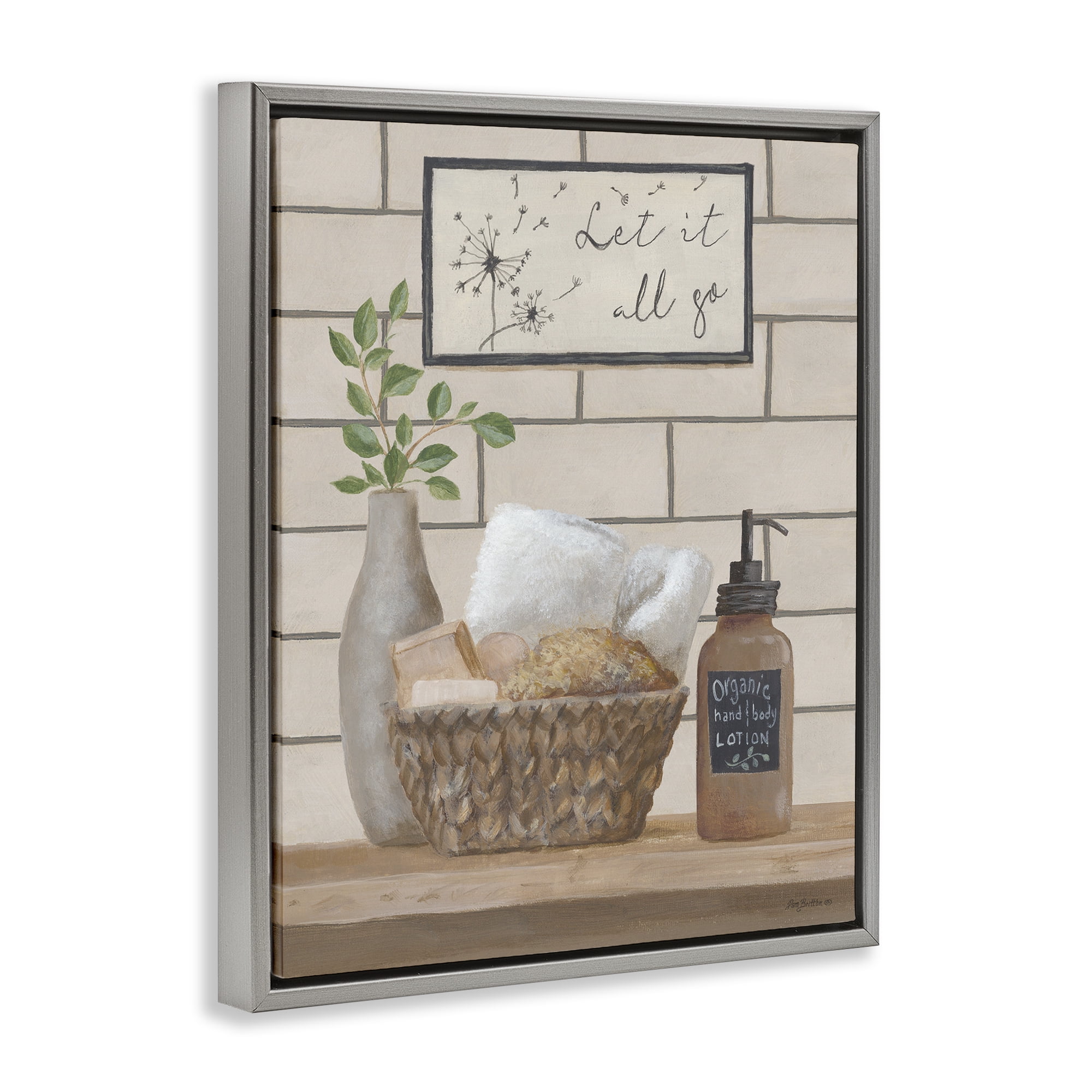 Stupell Industries Let It Go Bath Typography Painting Gray Floater Framed Canvas Art Print Wall Art, 25 x 31