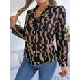 thumbnail image 6 of Women'S Geometric Long Sleeve Button Front Shirt, Casual Slim All over Print Collared Neck Blouse Black Brown S, 6 of 8