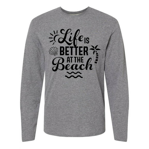 Inktastic Life is Better at the Beach with Sunshine Seashell and Palm Trees Long Sleeve T-Shirt