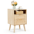thumbnail image 4 of AODAILIHB Rattan Nightstand with Wireless Charging Station, Wooden Nightstand with Drawer Open Shelf, Bed Side Table for Bedroom, Living Room - Natural, 4 of 8
