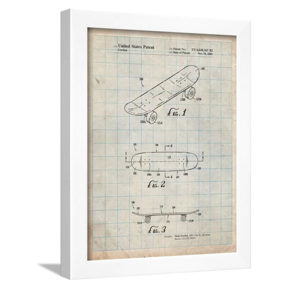 Double Kick Skateboard Patent, Framed Art Print Wall Art by Cole Borders Sold by Art.Com
