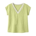 thumbnail image 4 of Babysbule Cotton Blend V-Neck Tops Women's Lace Trim Short Sleeve Relaxed Casual Summer Top, 4 of 6