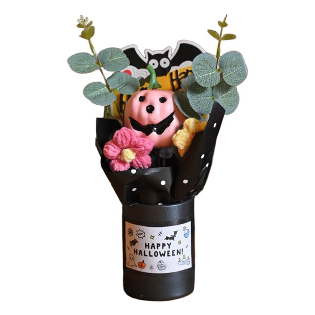 Ramo de cabeza de calabaza de Halloween, adorno de fantasma de calabaza, decoración, mini flor rosa