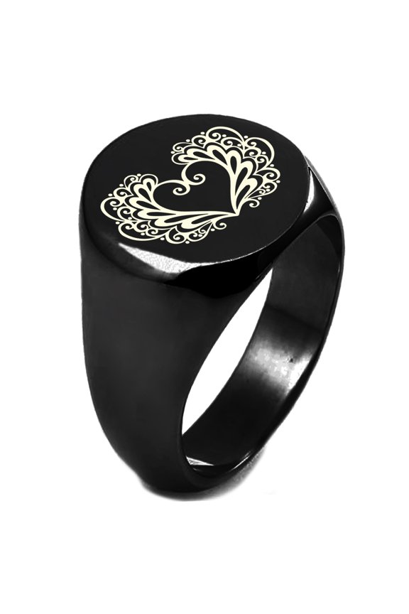 Sterling Silver Floral Filigree Heart Engraved Round Flat Top Polished Ring