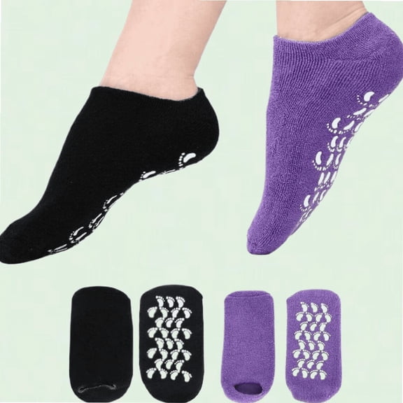 Moisturizing Gel Socks - Ultimate Treatment for Dry Cracked Feet - Set of 2 Pairs - Black and Purple