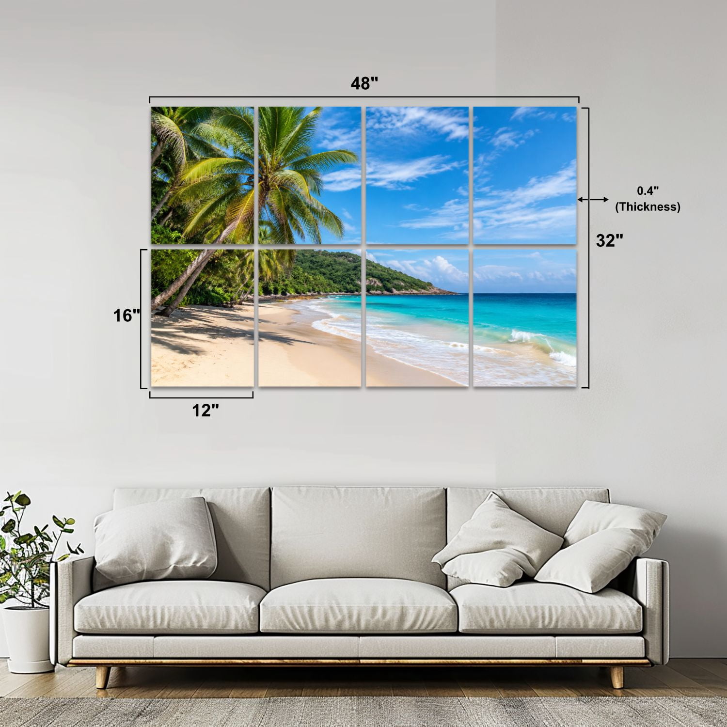 8 Pack Art Acoustic Panels Sound Absorbing Coconut palms sunny beach turquoise sea Decorative Soundproof Wall Panels Self Adhesive for Nursery Game Room Bedroom 48"x32"