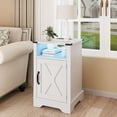 thumbnail image 4 of Mayincolor LED Nightstand Set of 2 with Charging Station, Farmhouse Wooden Side Table, Bedside Table with Storage Cabinet and Shelf, Rustic End Table for Bedroom, Living Room, White, 4 of 9