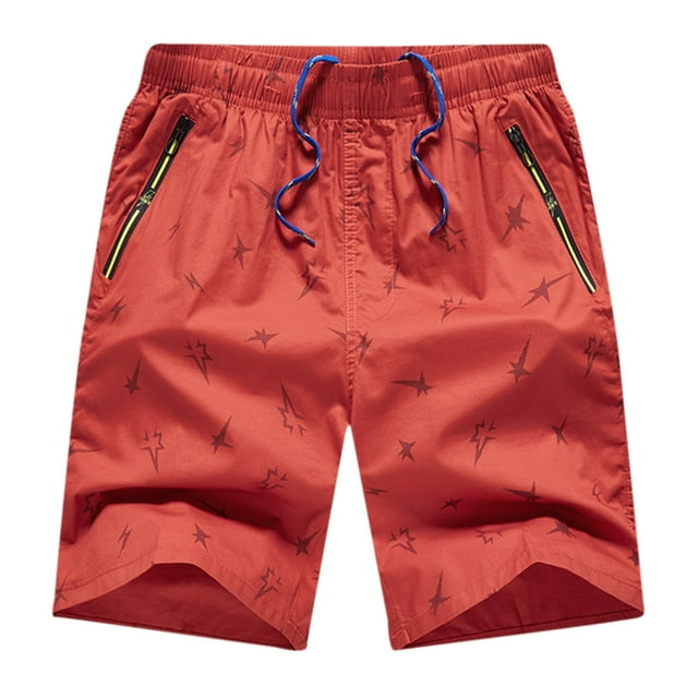 Bowake Men's Plus Size Workout Shorts Print Elastic Waist Drawstring Straight Leg Summer Knee Length Shorts with Pockets