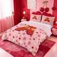 thumbnail image 2 of meiyoeat Strawberry Floral Monogram A Bedding,3D Cartoon Cute Fruit Duvet Cover Full For Girl,Pink Reversible,3pcs,1 Duvet Cover and 2 Pillowcases, 2 of 6