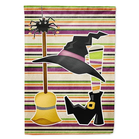 Witch Costume and Broom on Stripes Halloween Flag Canvas House Size