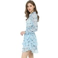 thumbnail image 5 of MODA NOVA Juniors Floral Printed Smocked Waist V Neck Long Sleeve Chiffon Dresses, 5 of 7
