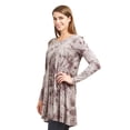thumbnail image 2 of WT1167 Womens V-Neck Long Sleeve Tie-Dye Pleats Tunic Dress Top M Brown, 2 of 3