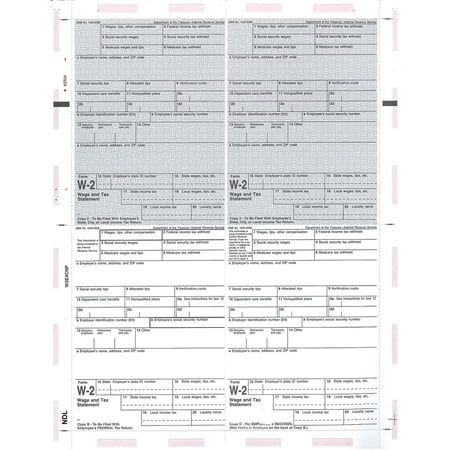 Next Day Labels Pressure Seal Tax Forms W-2 4 Per Page, 8-1/2 x 11