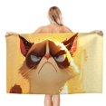 thumbnail image 1 of Gato Gruñón Toalla de playa de secado rápido con diseño temático, regalo para mujeres y niñas, ideal para cumpleaños, fans, amantes de la música, uso en la playa o al aire libre,78*180cm, 1 of 6