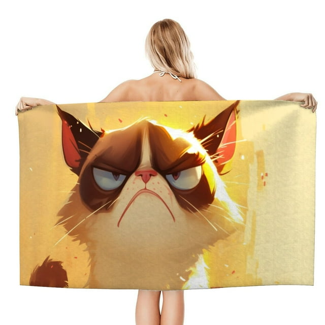 Gato Gruñón Toalla de playa de secado rápido con diseño temático, regalo para mujeres y niñas, ideal para cumpleaños, fans, amantes de la música, uso en la playa o al aire libre,78*180cm