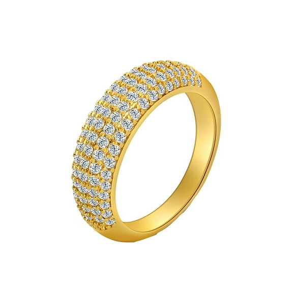 PAURO Women Curved Cubic Zirconia Eternity Rings Stacking Cz Wedding Bands Gold Plated White Size 8