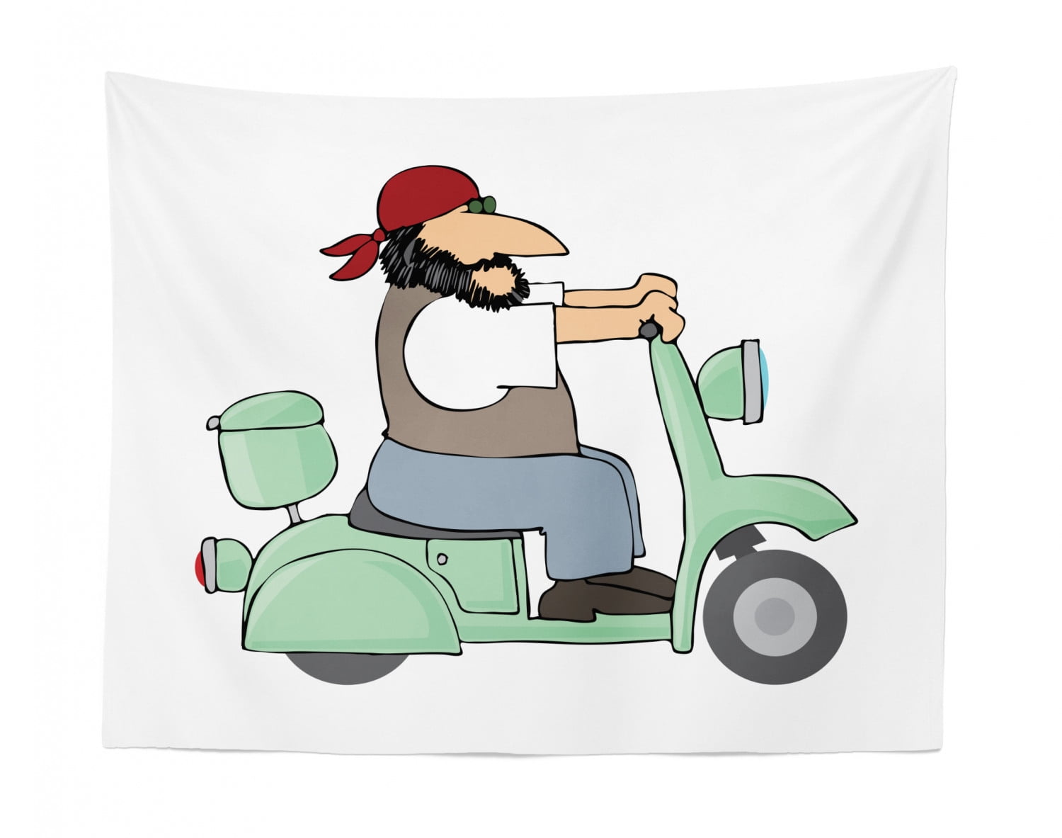 Motorcycle Tapestry, Pattern of Cartoon Style Cow Riding a 2 Wheel Chopper  on Plain Background, Fabric Wall Hanging Decor for Bedroom Living Room  Dorm, 2 Sizes, Multicolor, by Ambesonne 