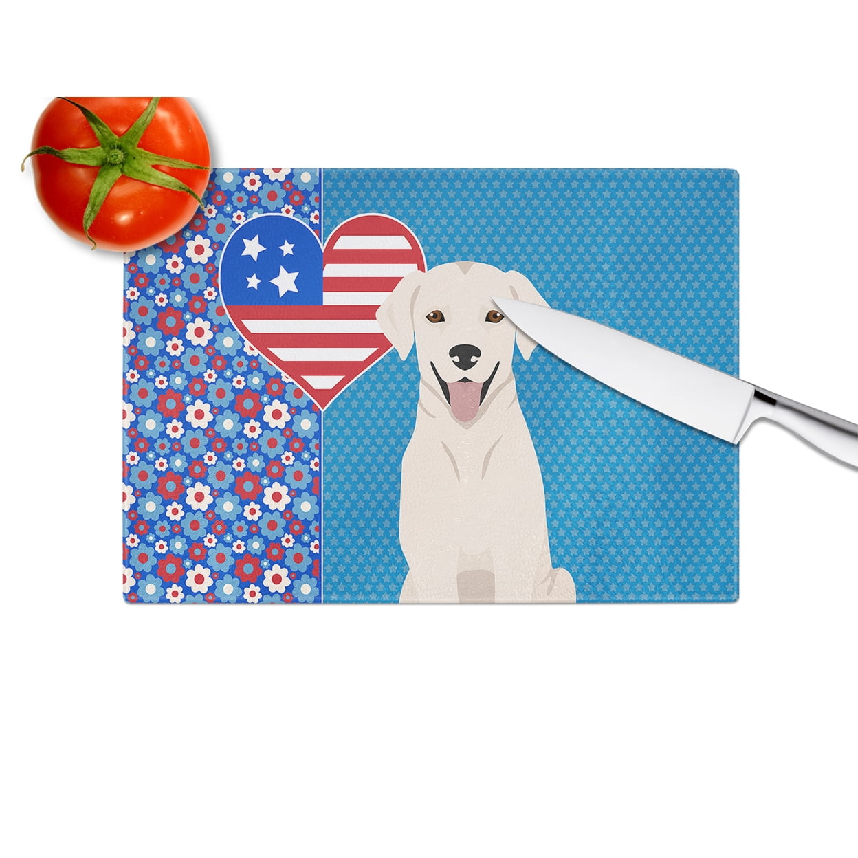 White Cream Labrador Retriever Glass Cutting Board Large 12 in x 15 in