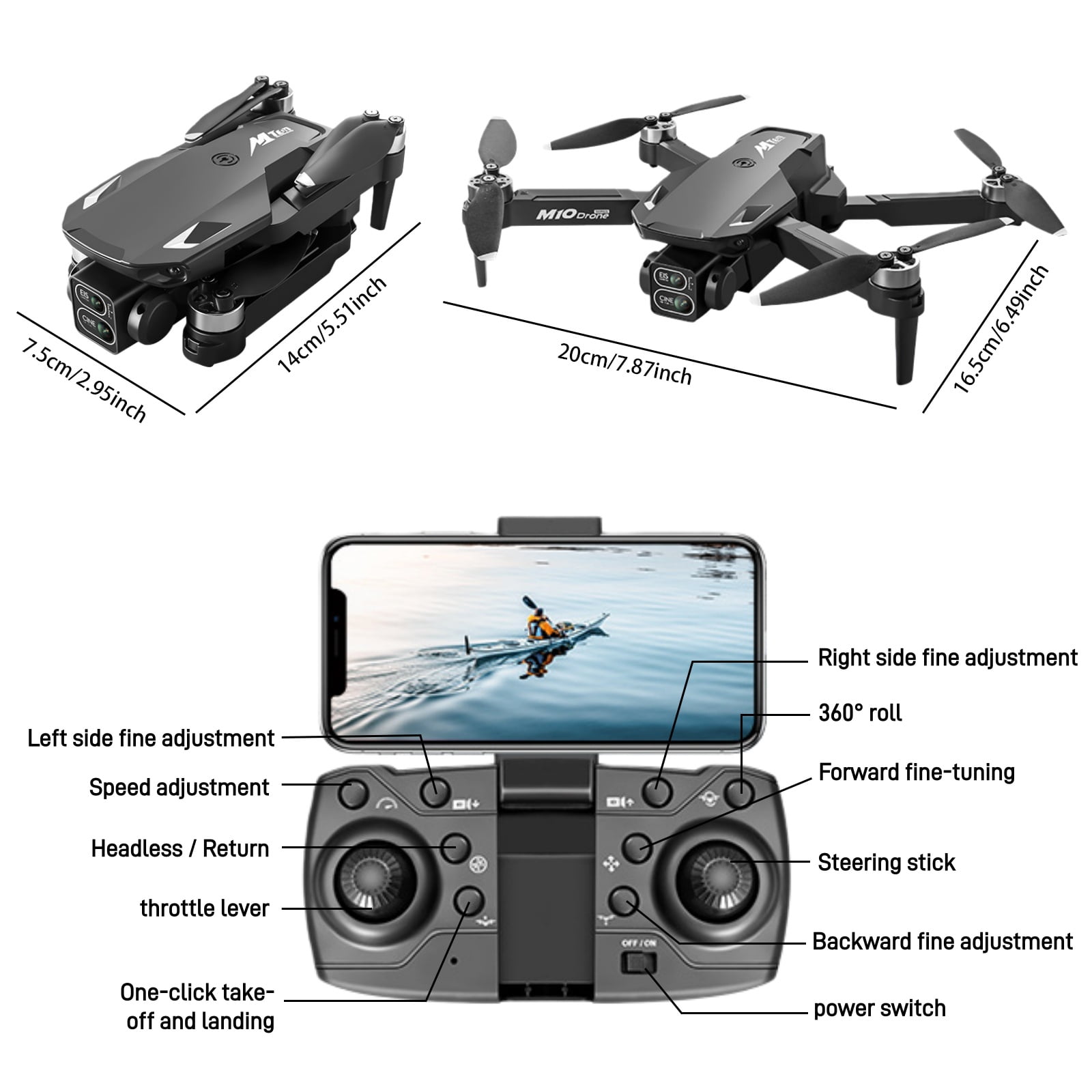 Foldable Dual-Camera Drone with Brushless Motor, Optical Flow Positioning, 4K HD FPV, Long Flight Time with 2 Batteries, Remote Control – Black.