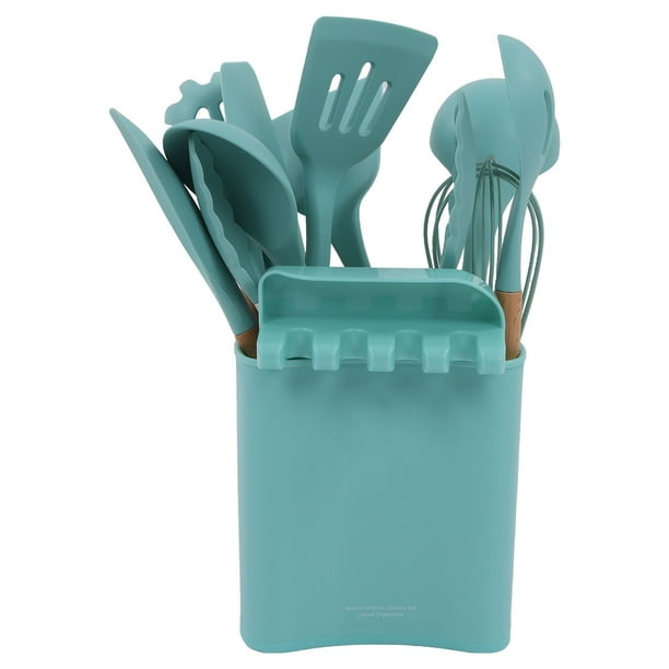 Juego de cuchara y espátula, utensilios de cocina de silicona de 13 piezas, utensilios con mango de madera, utensilios de cocina de silicona, diseño exquisito