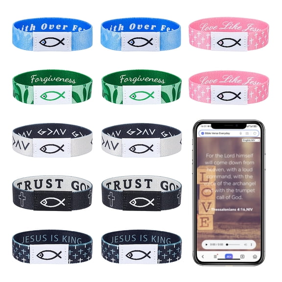 12Pcs Daily Bible Verse Bracelets for Women NFC Bracelet Elastic Jesus Christian Bracelets Bulk Inspirational Scripture BraceletDIY