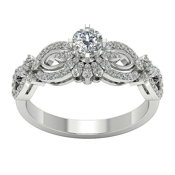 Floral Pave Set Engagement Ring For Velantine Gift 1.9 Ct Simulated Diamond 14K White Gold Over