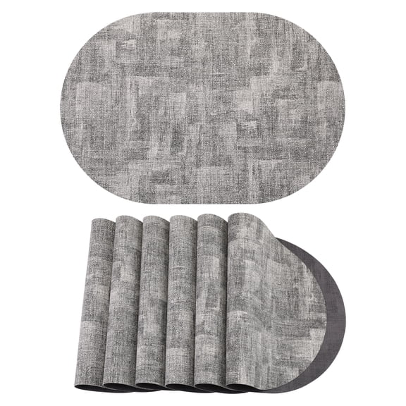 Unique Bargains 6Pcs Faux Leather Table Decor Placemats Black Gray 17.7x11.8inch